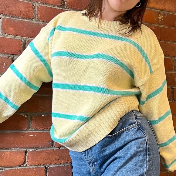 90s striped knit crewneck sweater - Picture 2 of 6